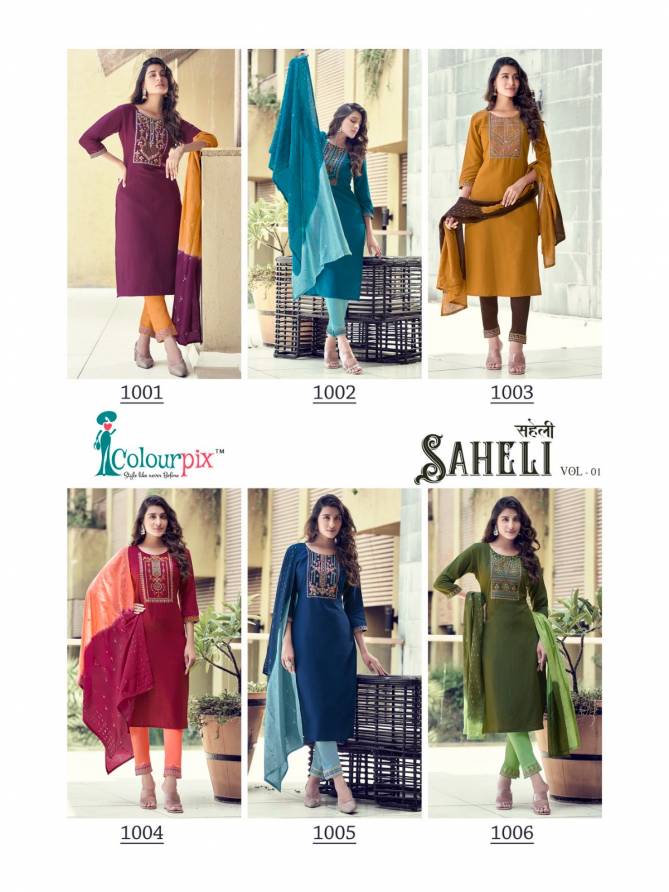 Saheli By ColourPix Heavy Rayon Kurti With Bottom Dupatta Catalog